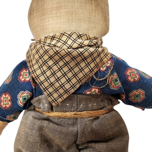 Antique Embroidered Handmade Handstitched Stuffed Handsewn Farmers Boy Doll - Picture 10 of 12